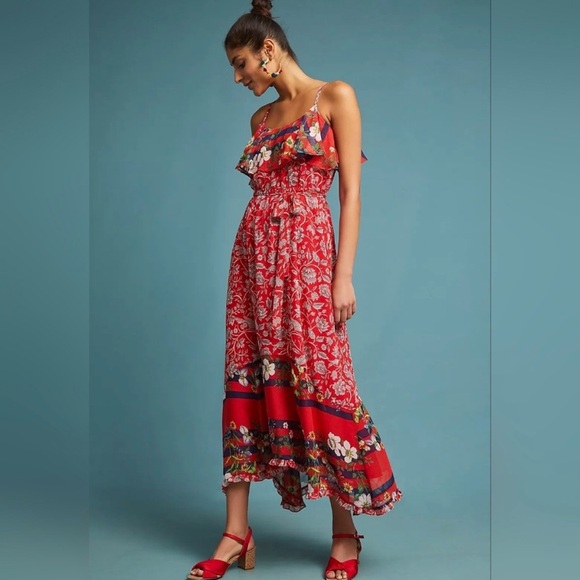 Anthropologie Dresses & Skirts - Anthropologie Red Floral Maxi Dress